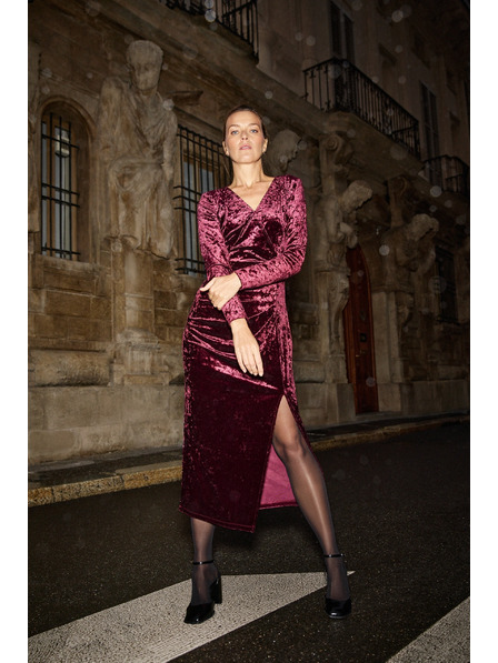 Moodo Бордо кадифени миди рокли Moodo