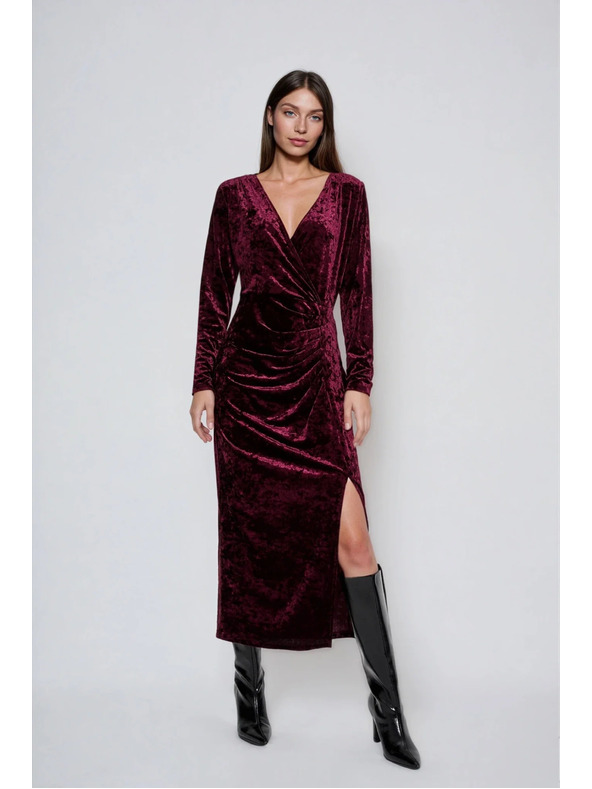 Moodo Бордо кадифени миди рокли Moodo