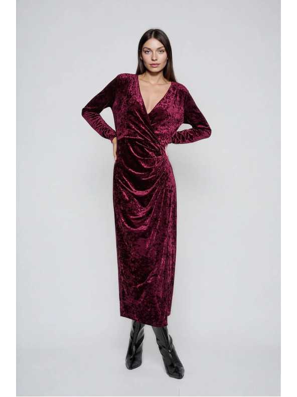 Moodo Бордо кадифени миди рокли Moodo