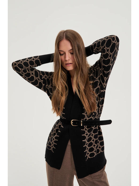 Moodo Черен кардиган с геометричен десен Moodo