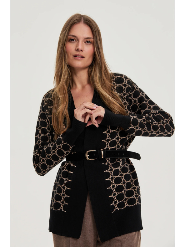 Moodo Черен кардиган с геометричен десен Moodo