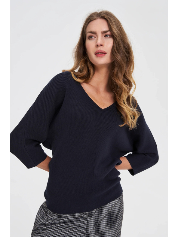 Moodo Пуловер с 3/4 ръкави в тъмно синьо Moodo