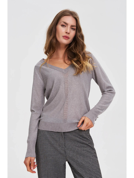 Moodo Сив пуловер с металически нишки Moodo