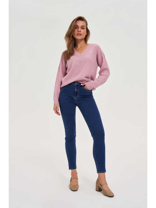 Moodo Светлосин розов пуловер Moodo