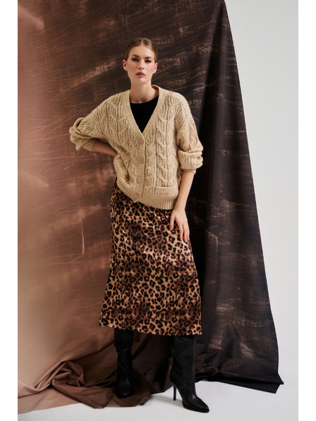 Moodo Бежов кардиган с V-образно деколте Moodo