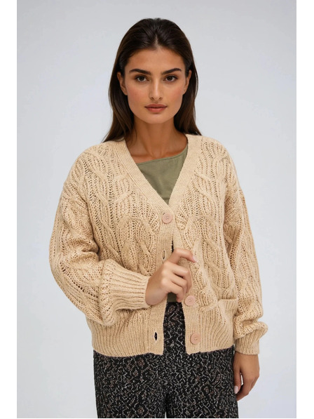 Moodo Бежов кардиган с V-образно деколте Moodo