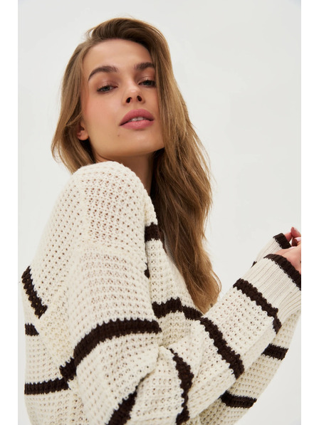 Moodo Бежов пуловер с райета Moodo