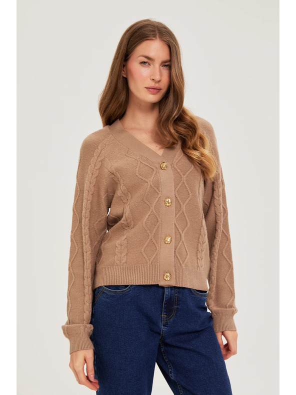 Moodo Плетен бежов кардиган Moodo