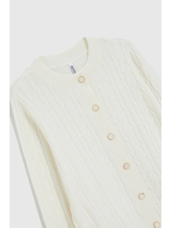 Moodo Пуловер с декоративно плетено бие в цвят екрю Moodo