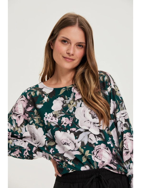 Moodo Суитшърт с флорален принт зелен Moodo