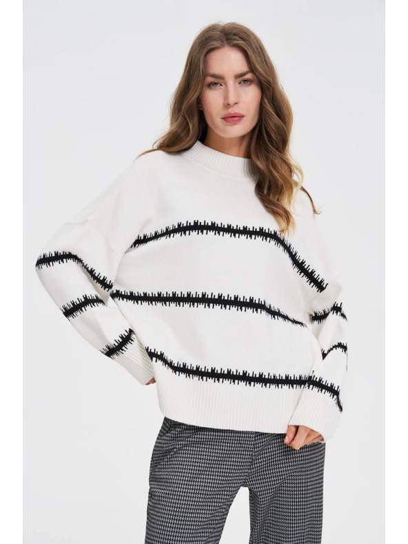 Moodo Бял суитшърт с райета и спаднало рамо Moodo