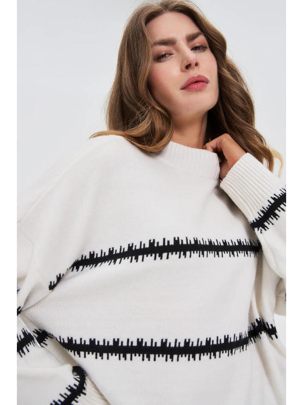 Moodo Бял суитшърт с райета и спаднало рамо Moodo