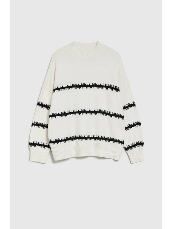 Moodo Бял суитшърт с райета и спаднало рамо Moodo