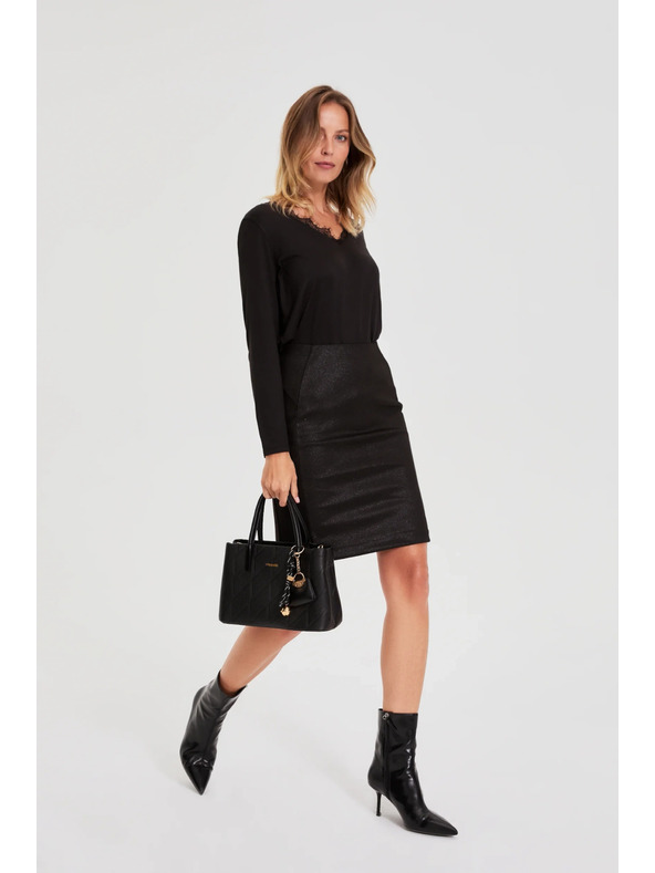 Moodo Суитшърт с дантелено деколте черен Moodo