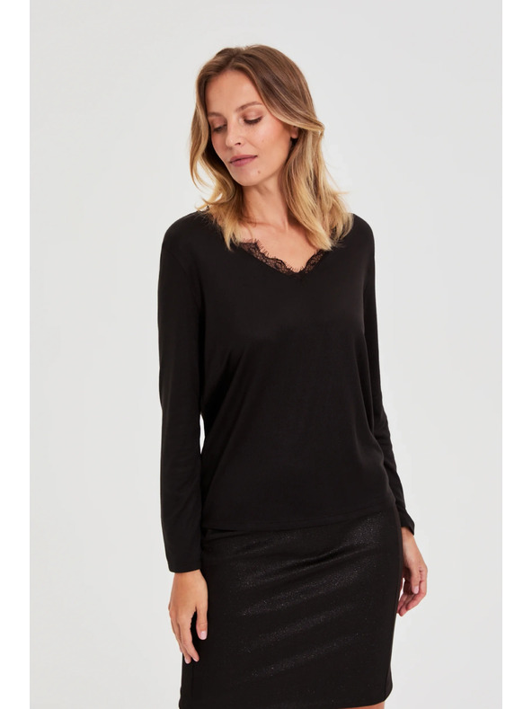 Moodo Суитшърт с дантелено деколте черен Moodo