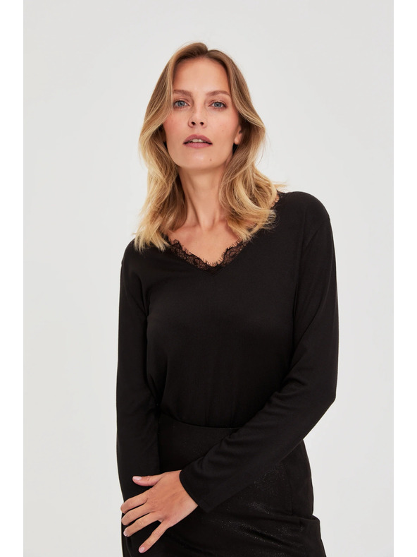Moodo Суитшърт с дантелено деколте черен Moodo