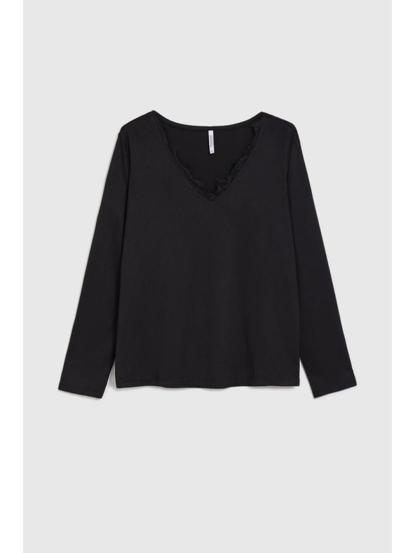 Moodo Суитшърт с дантелено деколте черен Moodo