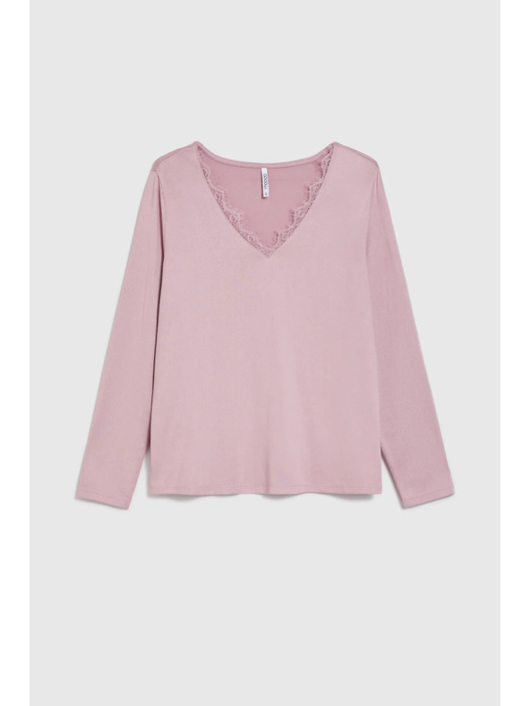 Moodo Суитшърт с дантелено деколте розов Moodo