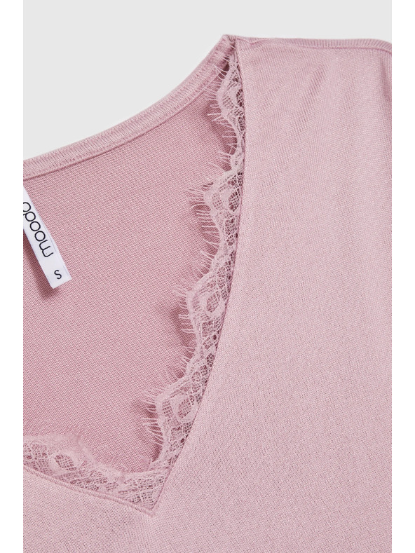 Moodo Суитшърт с дантелено деколте розов Moodo