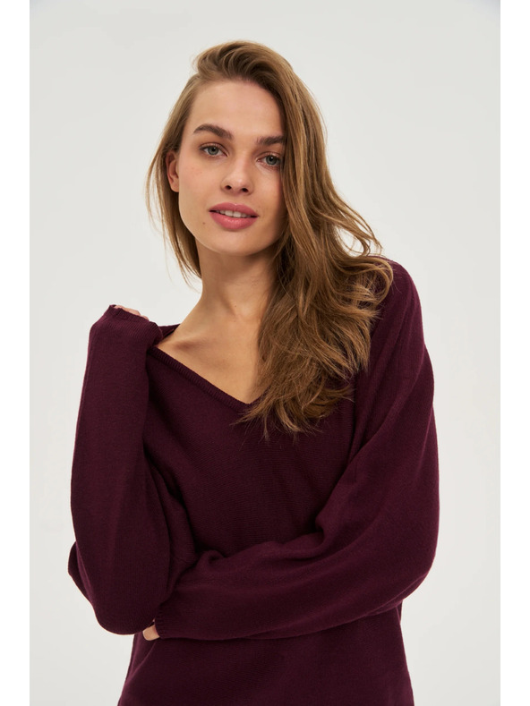 Moodo Суитшърт с V-образно деколте бордо Moodo