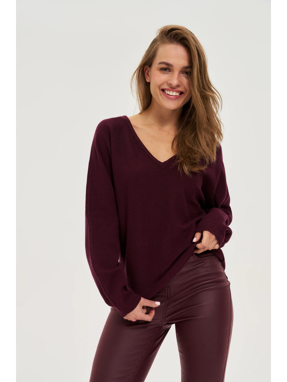 Moodo Суитшърт с V-образно деколте бордо Moodo