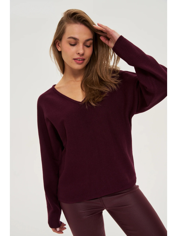Moodo Суитшърт с V-образно деколте бордо Moodo