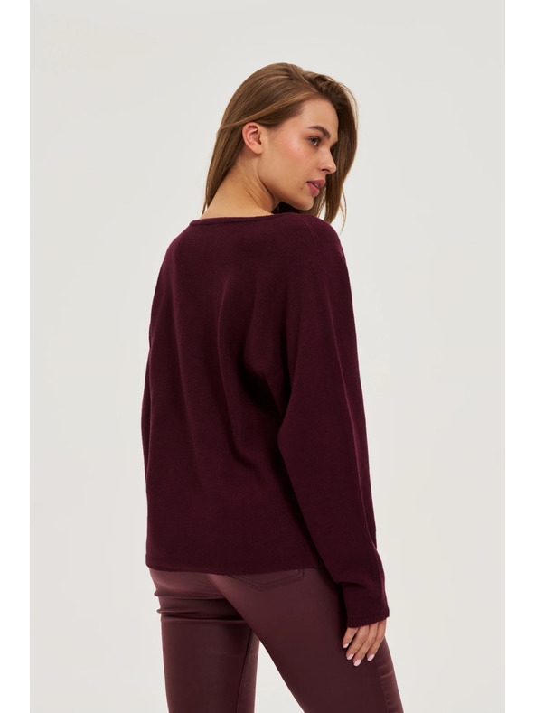 Moodo Суитшърт с V-образно деколте бордо Moodo