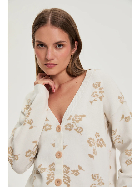 Moodo Бежов кардиган с флорален принт Moodo