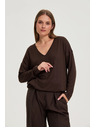 Moodo Суитшърт с V-образно деколте кафяв Moodo