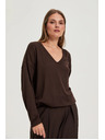 Moodo Суитшърт с V-образно деколте кафяв Moodo