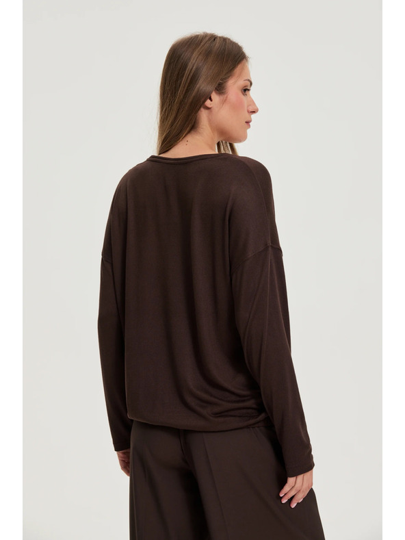 Moodo Суитшърт с V-образно деколте кафяв Moodo