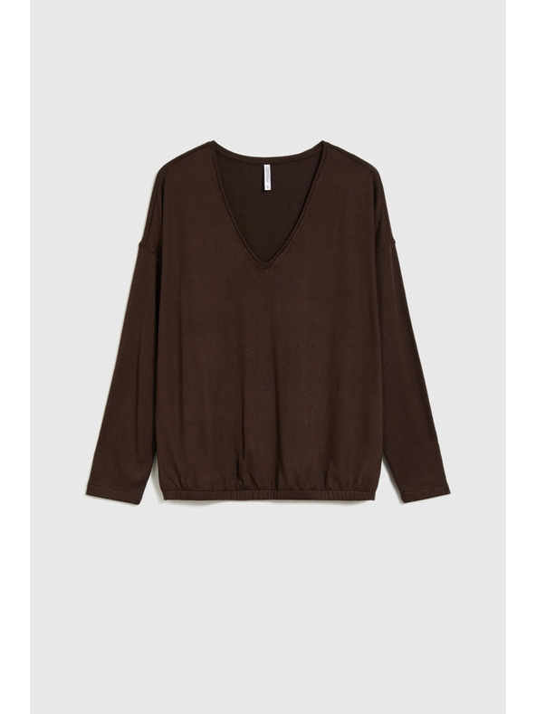 Moodo Суитшърт с V-образно деколте кафяв Moodo