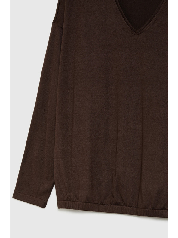 Moodo Суитшърт с V-образно деколте кафяв Moodo