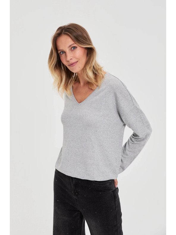Moodo Сив суитшърт с V-образно деколте Moodo