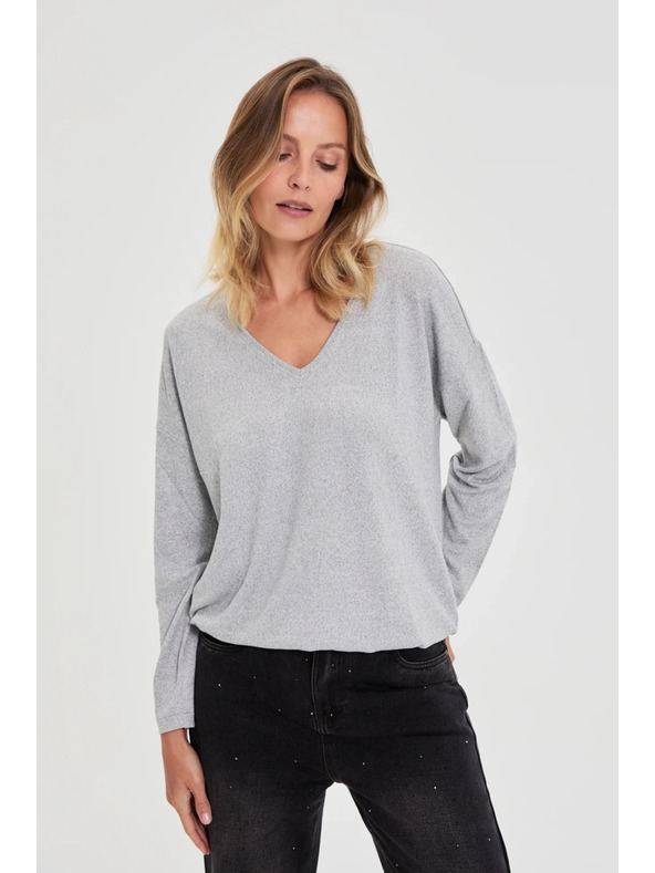 Moodo Сив суитшърт с V-образно деколте Moodo