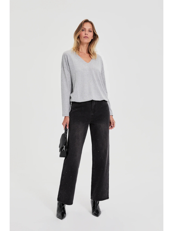 Moodo Сив суитшърт с V-образно деколте Moodo