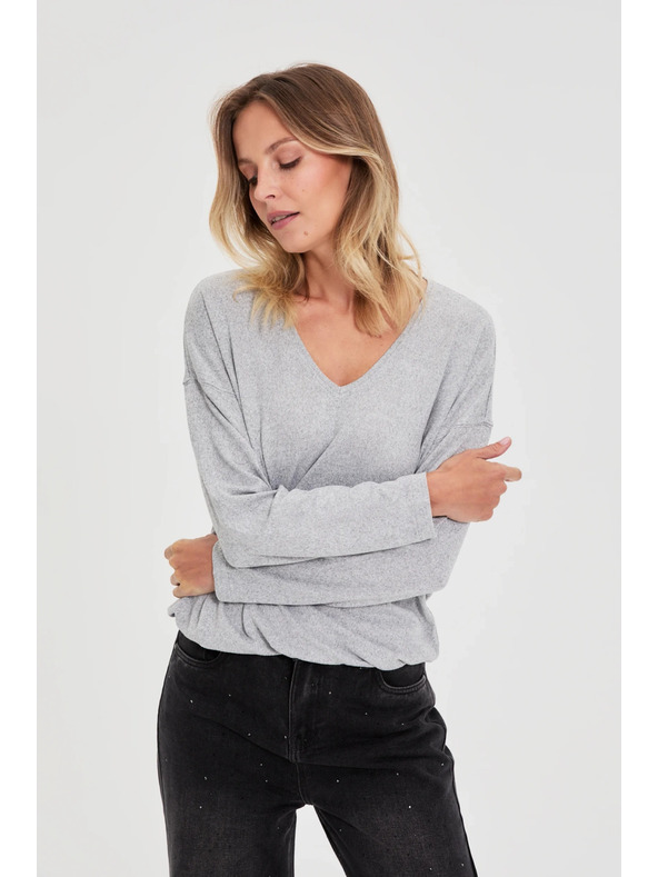Moodo Сив суитшърт с V-образно деколте Moodo
