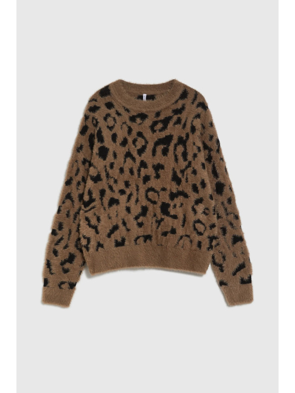 Moodo Суитшърт с леопардов принт кафяв Moodo