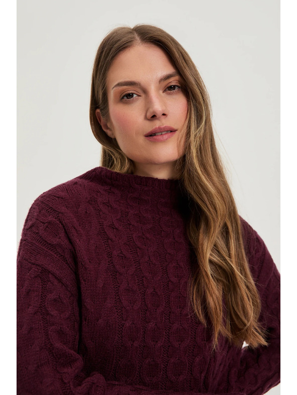 Moodo Суитшърт с орнаментен плетен детайл бордо Moodo