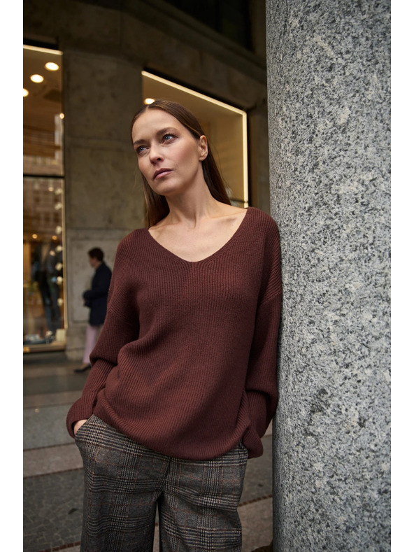 Moodo Суитшърт с прост модел кафяв Moodo