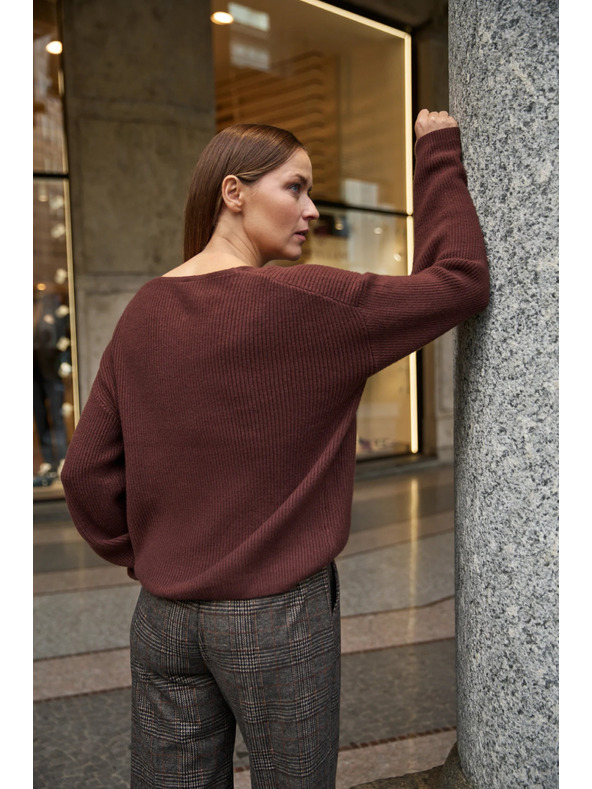 Moodo Суитшърт с прост модел кафяв Moodo