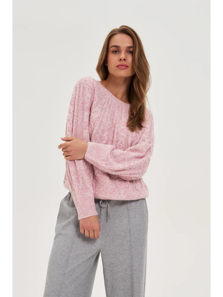 Moodo Розов суитшърт с декоративно плетено каре Moodo