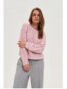 Moodo Розов суитшърт с декоративно плетено каре Moodo
