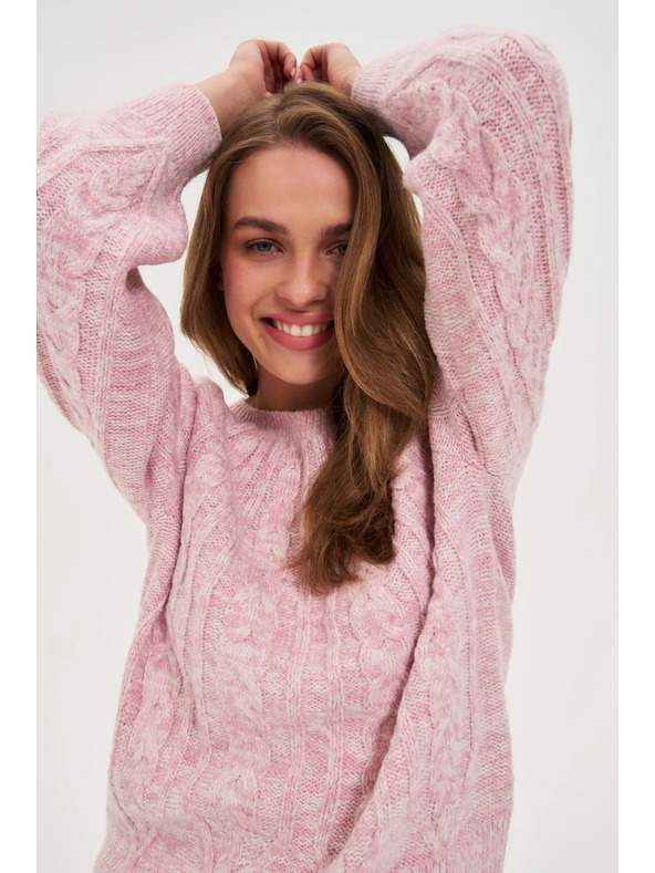 Moodo Розов суитшърт с декоративно плетено каре Moodo