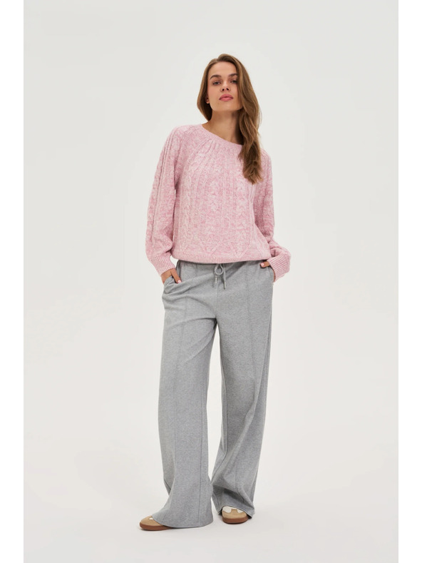 Moodo Розов суитшърт с декоративно плетено каре Moodo