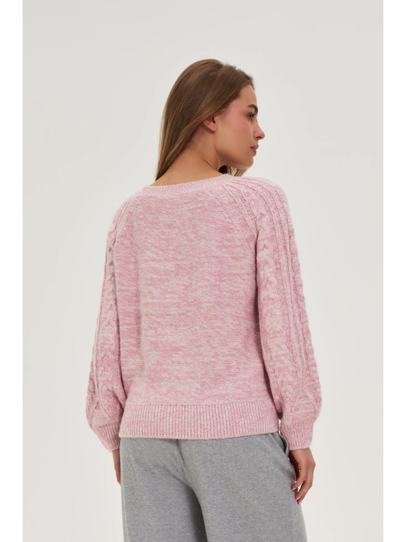 Moodo Розов суитшърт с декоративно плетено каре Moodo