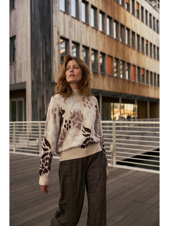 Moodo Десенован бежов суитшърт Moodo