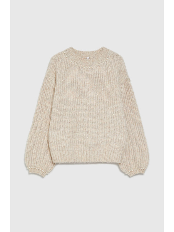 Moodo Бежов суитшърт с перли Moodo