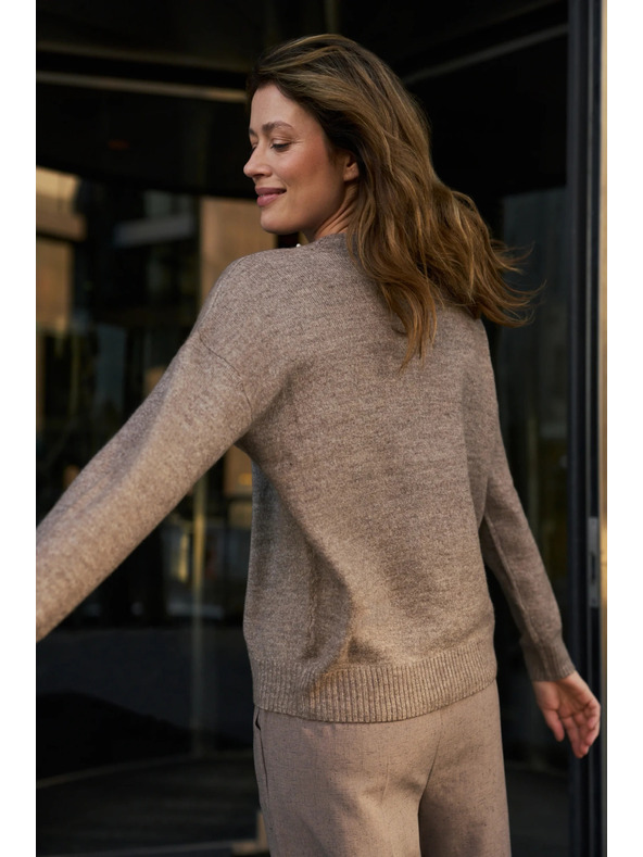 Moodo Кафяв суитшърт с декоративно деколте Moodo