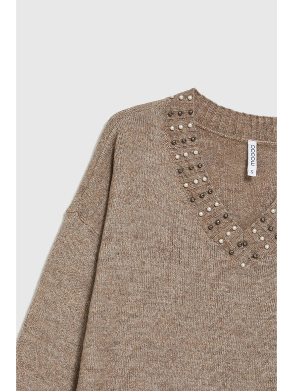 Moodo Кафяв суитшърт с декоративно деколте Moodo